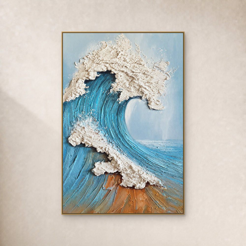Sculpted Wave — Hand-Painted Blue Ocean Art