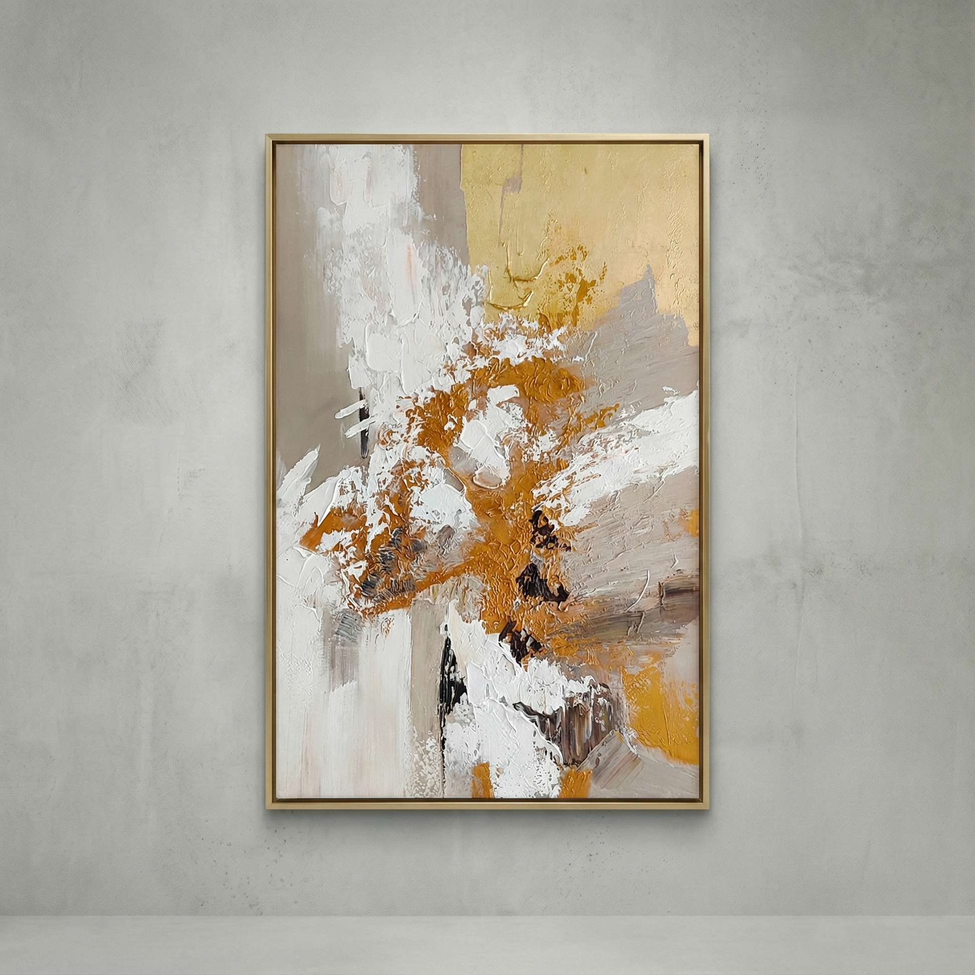 Aeterna ochre, cream and charcoal abstract impasto wall art