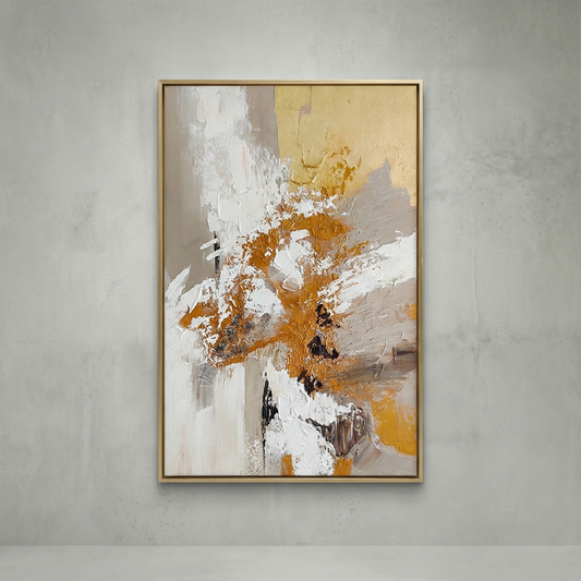 Aeterna ochre, cream and charcoal abstract impasto wall art