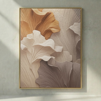 Falling Ginkgo layered leaf textured wall art in cream and caramel