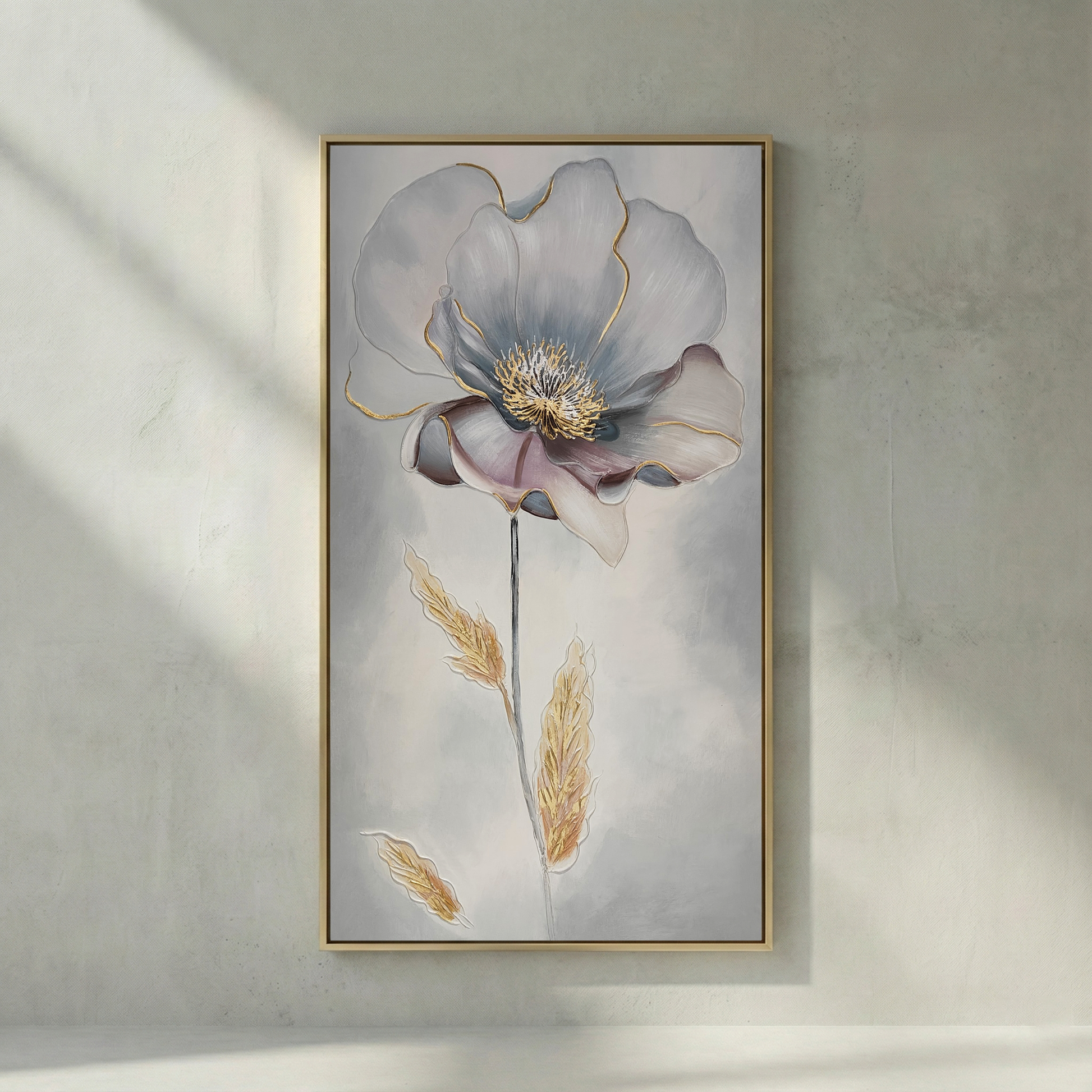 Aurelian Silence blue-gray flower relief wall art with gold-toned accents