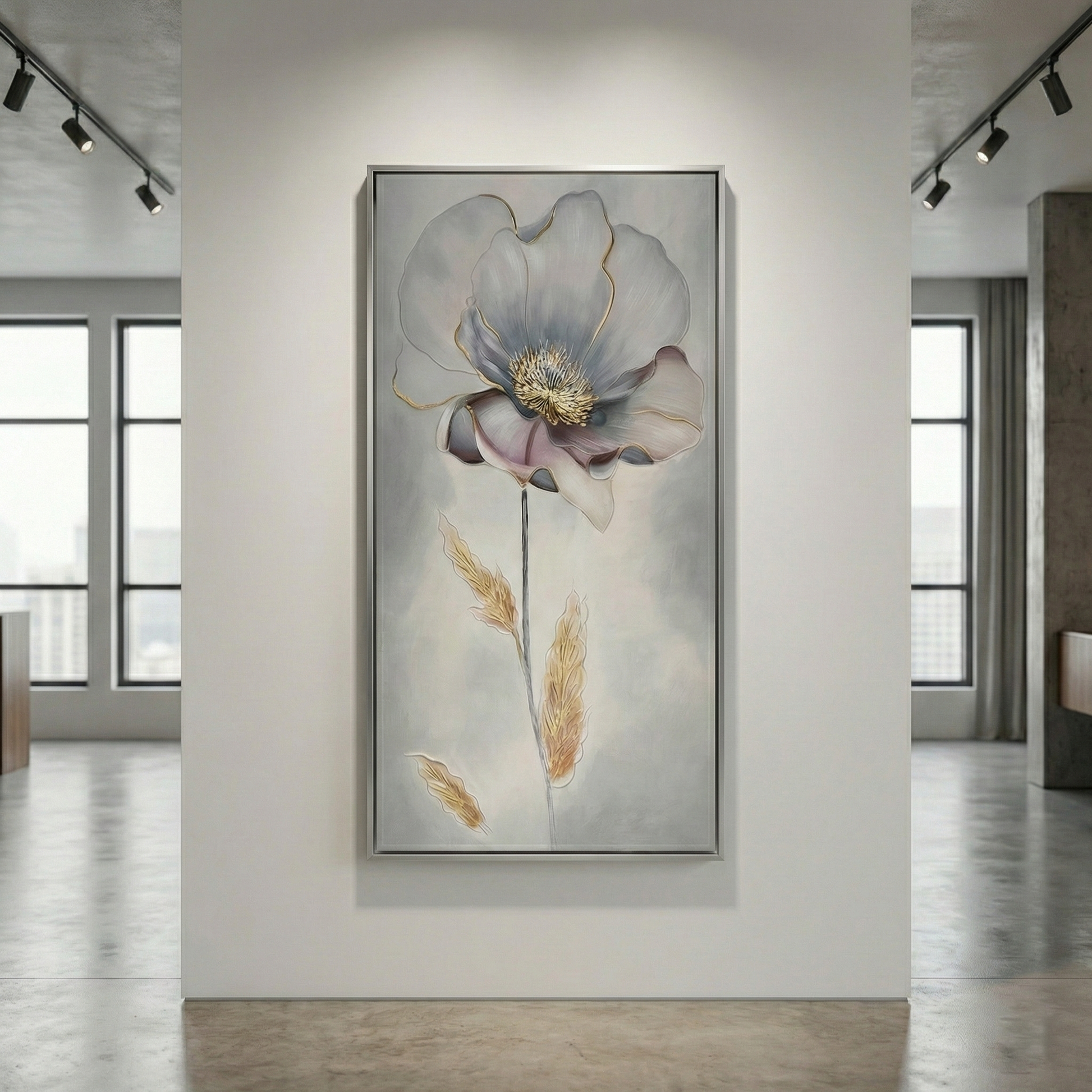 Aurelian Silence tall single-flower wall art on a modern column