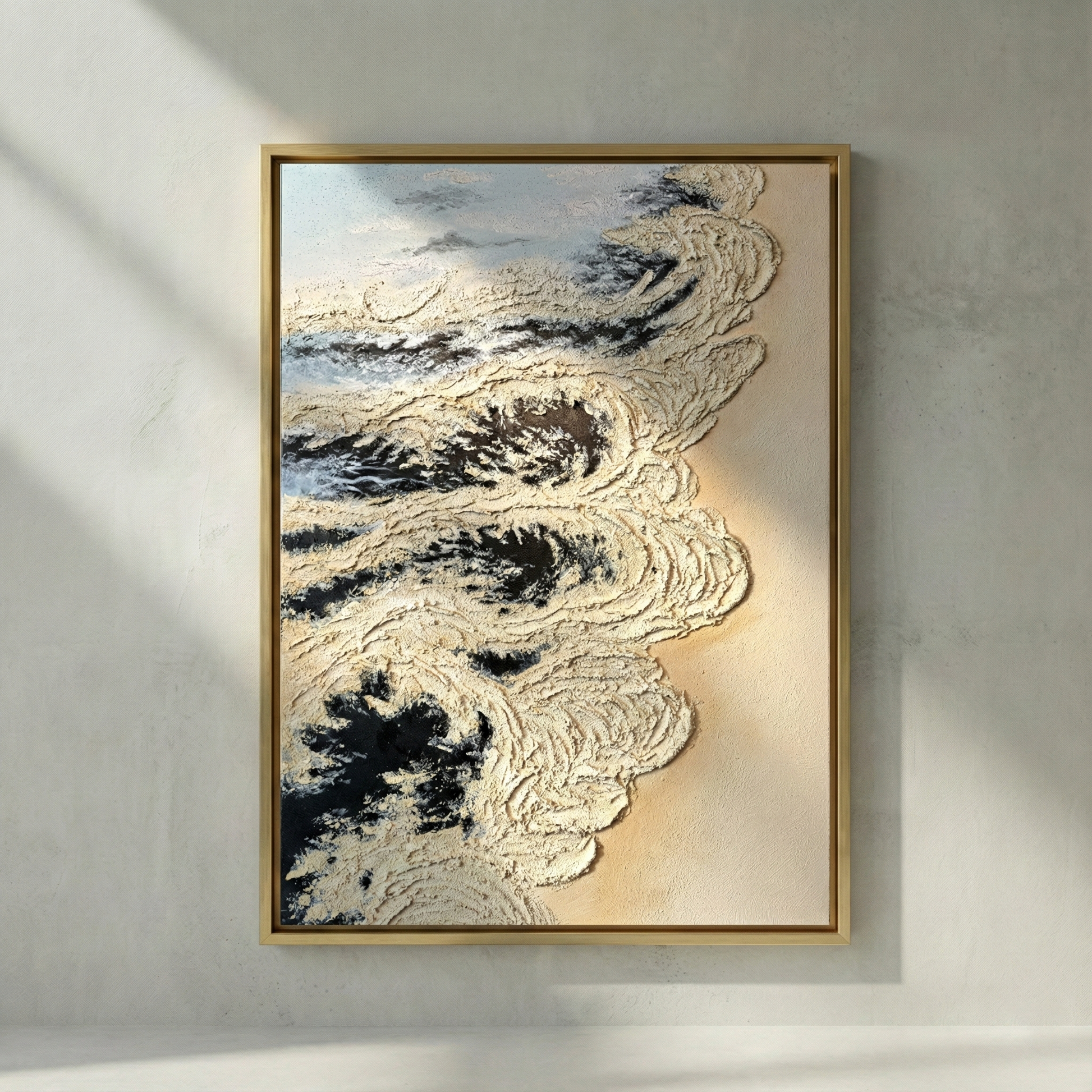 Calcified Meridian black and ivory abstract textured wall art