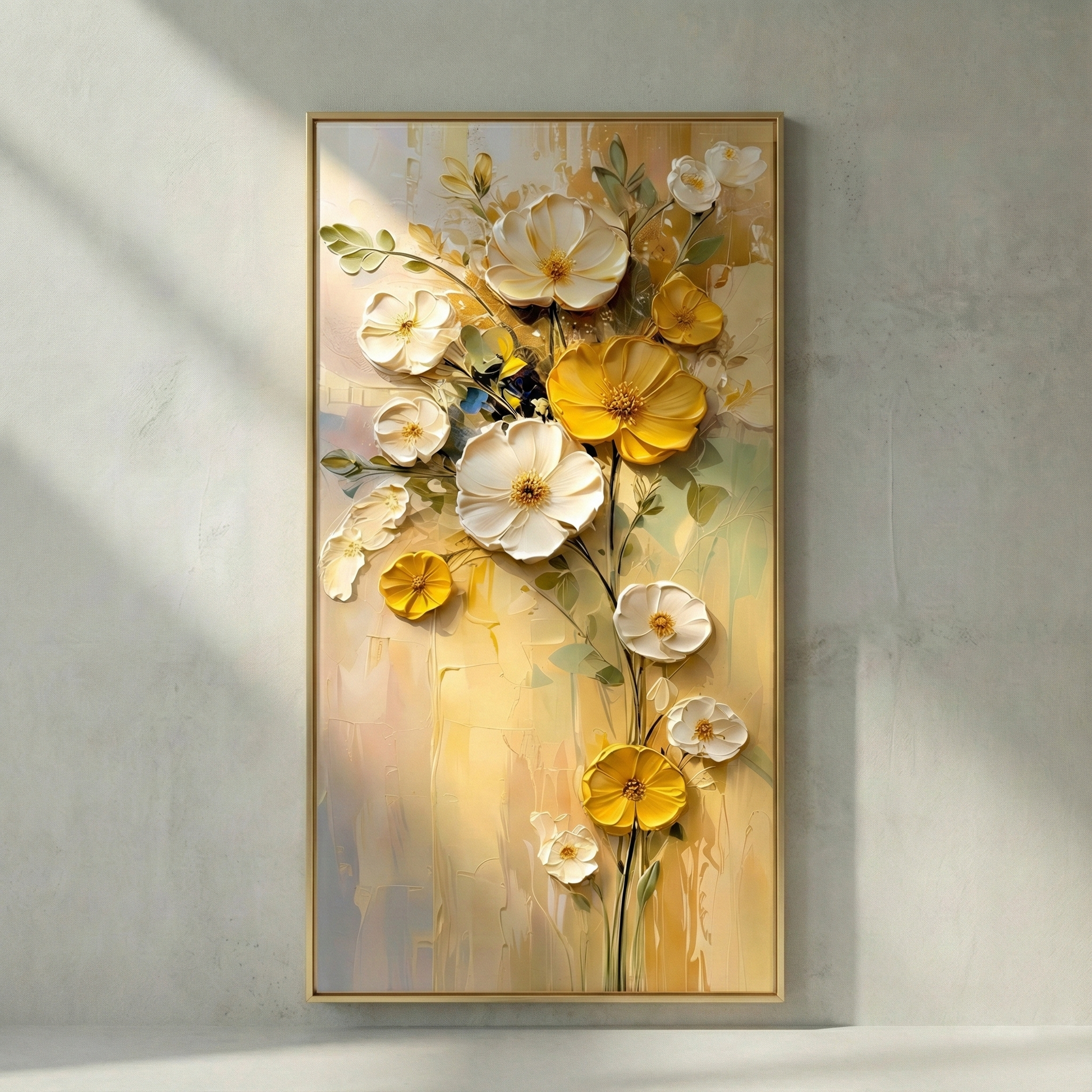 Cosmos Aeterna white and ochre floral textured wall art
