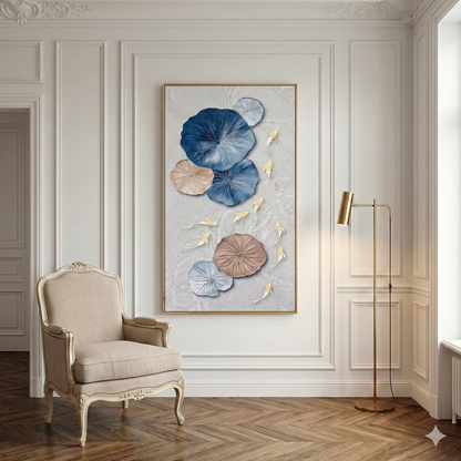 Lotus Drift in a light paneled room with a classic armchair
