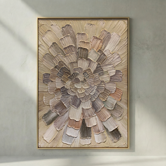 Tectonic Bloom neutral radial impasto wall art