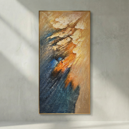 Meridian Strata blue and ochre abstract impasto wall art