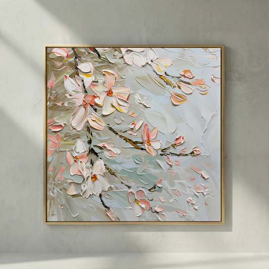 Resonant Drift sage and blush floral impasto wall art