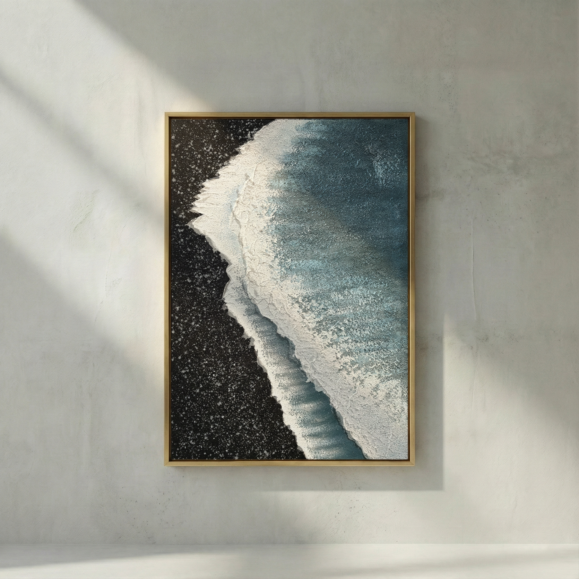 Silence in Onyx black, white and blue coastal textured wall art