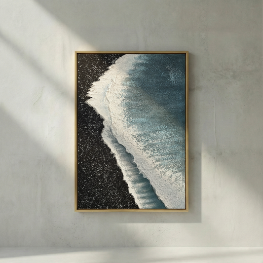 Silence in Onyx black, white and blue coastal textured wall art