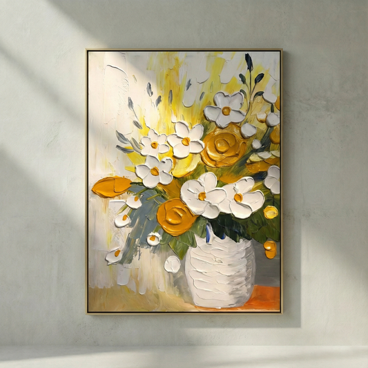 Solaris Impasto yellow and white floral textured wall art