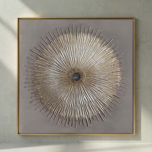 Solstice Relief silver-toned radial textured wall art