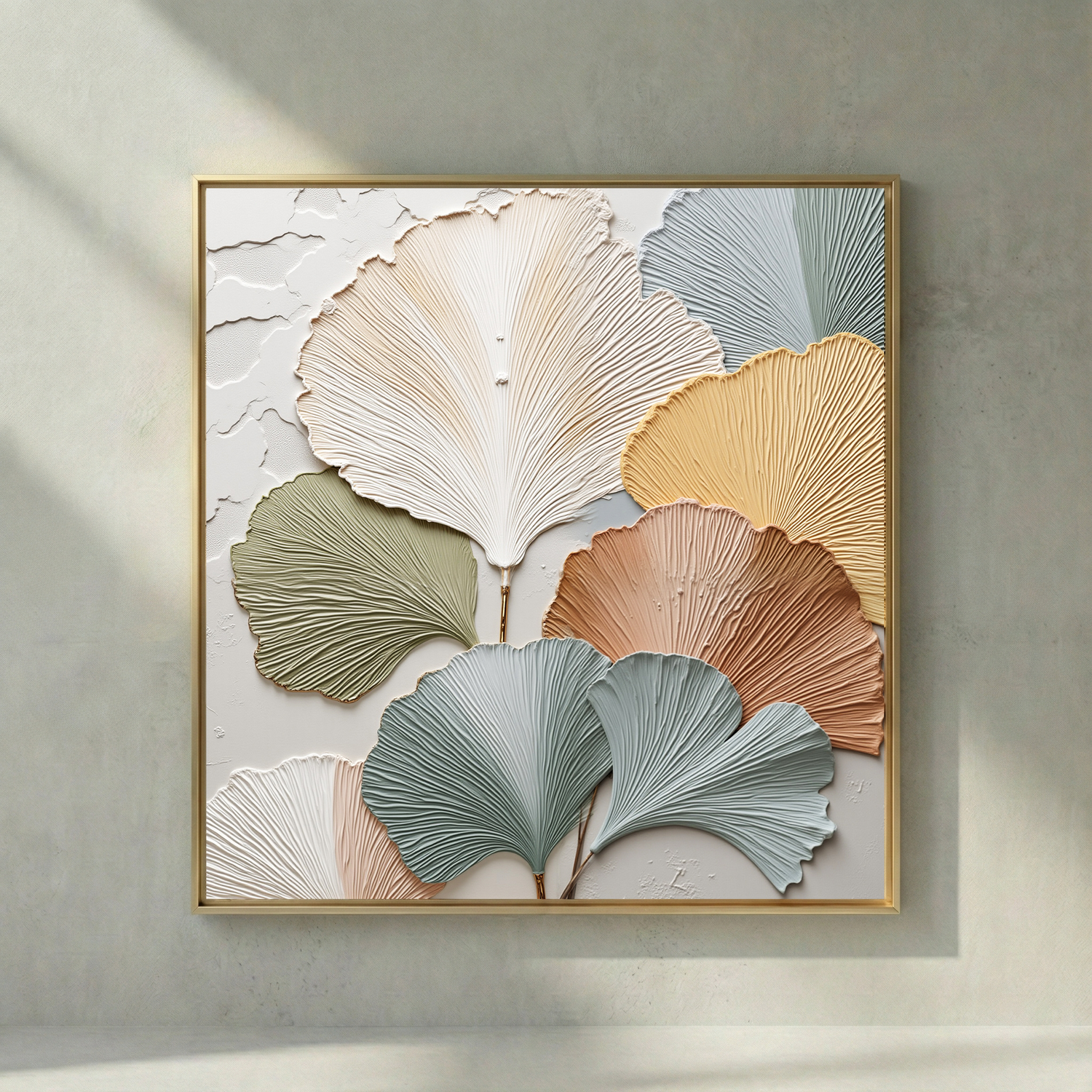 The Ancient Resilience multicolor ginkgo leaf relief wall art
