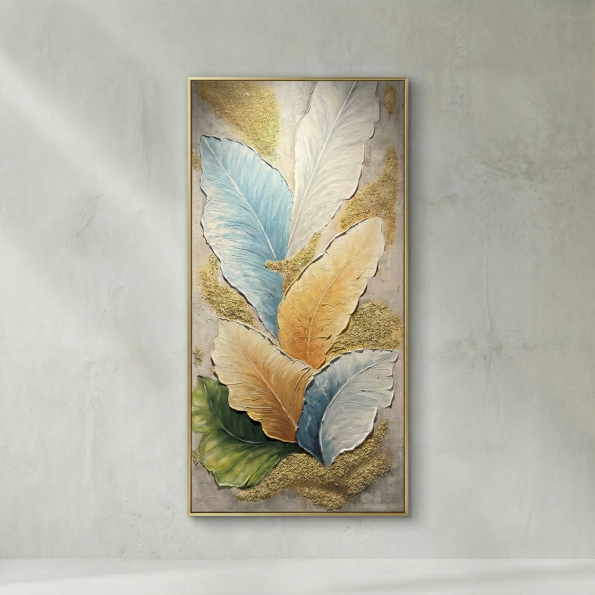 The Aurea Canopy blue, cream and gold-toned leaf relief wall art