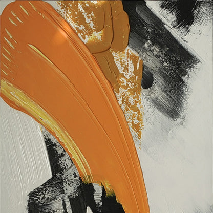Close view of The Terra broad orange impasto and black brushwork