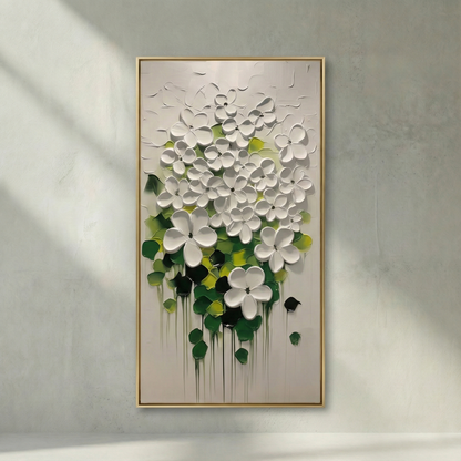 Lumina Sculpted Flora white and green floral relief wall art