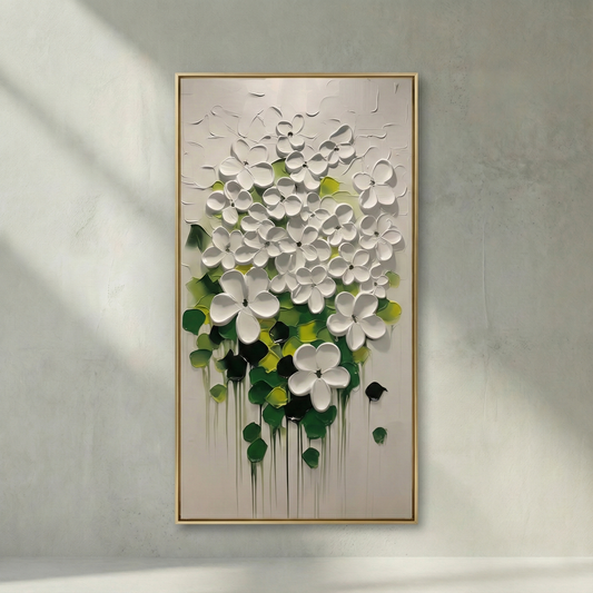 Lumina Sculpted Flora white and green floral relief wall art