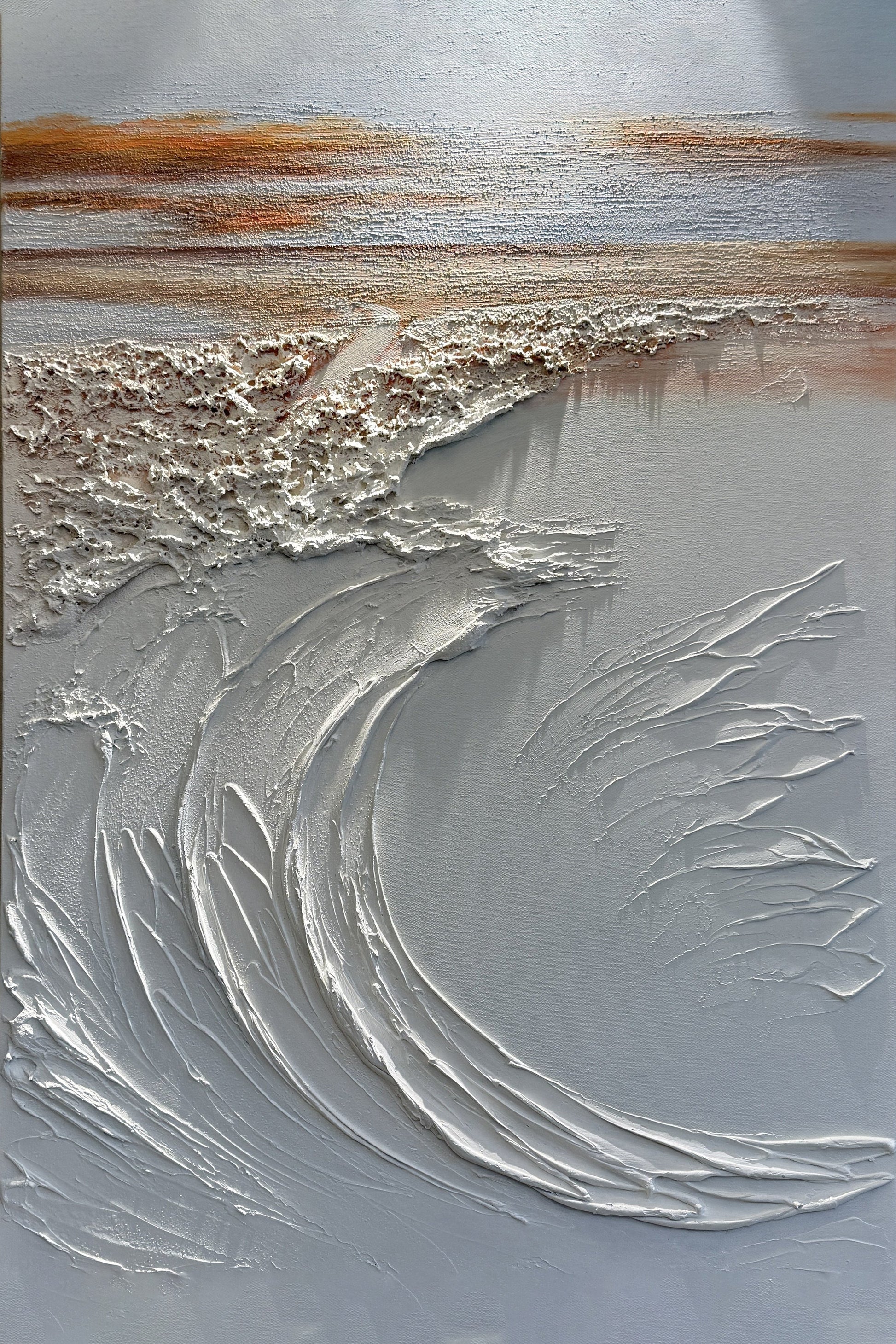 Aegean Oscillation gray and white textured wave painting, full artwork view