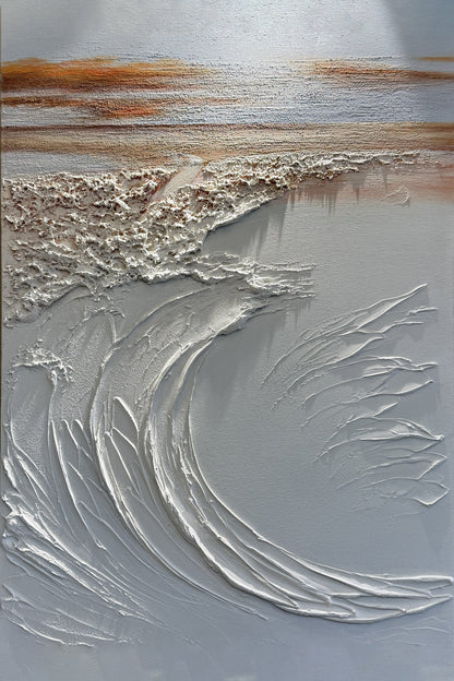 Aegean Oscillation gray and white textured wave painting, full artwork view