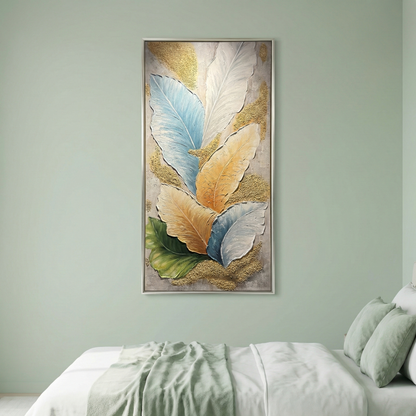 The Aurea Canopy tall botanical artwork in a sage bedroom