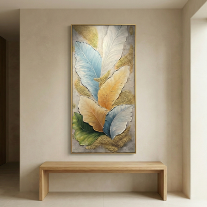 The Aurea Canopy tall leaf relief in a limestone entryway
