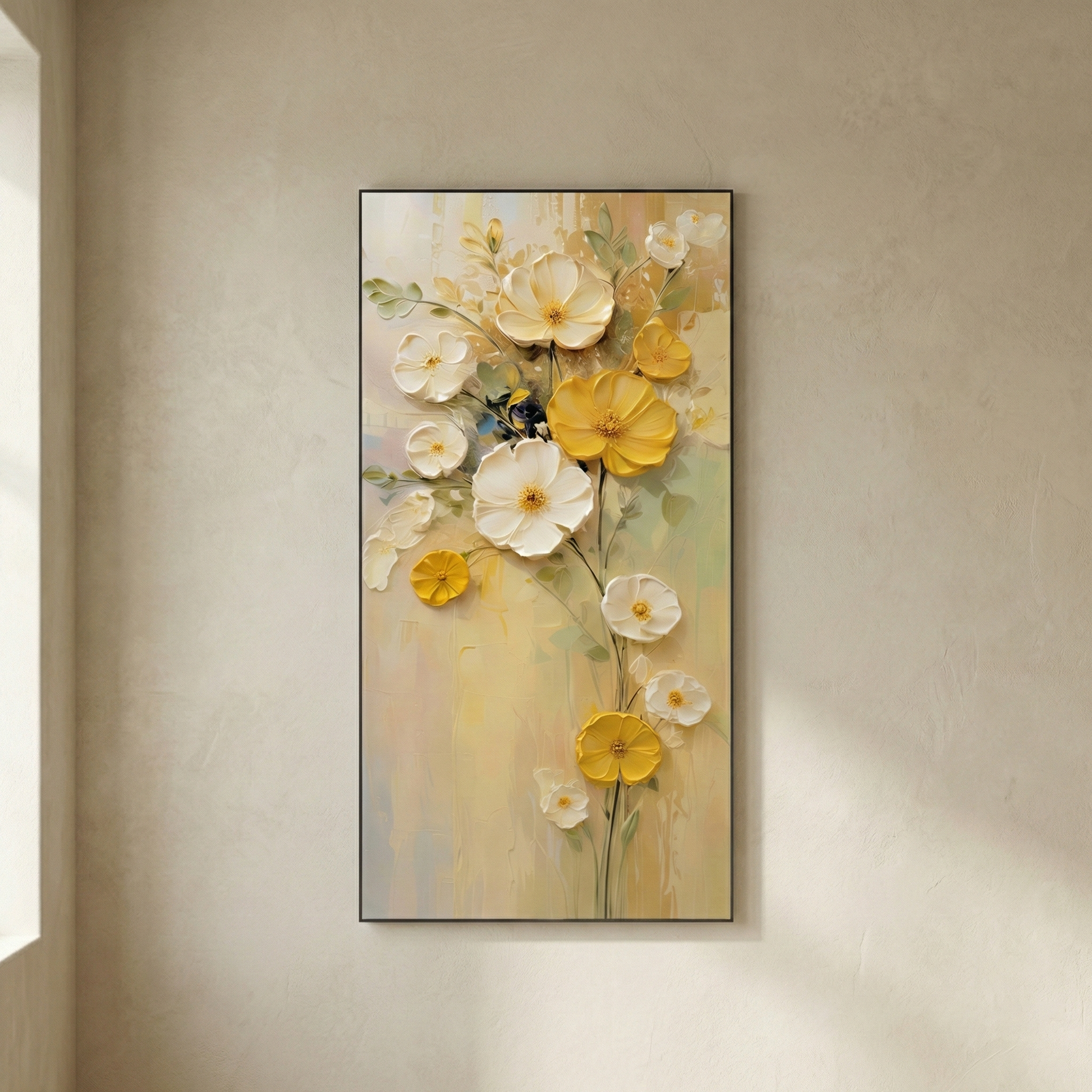 Cosmos Aeterna tall floral art in a soft neutral living space