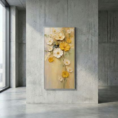 Cosmos Aeterna floral wall art against a concrete office wall