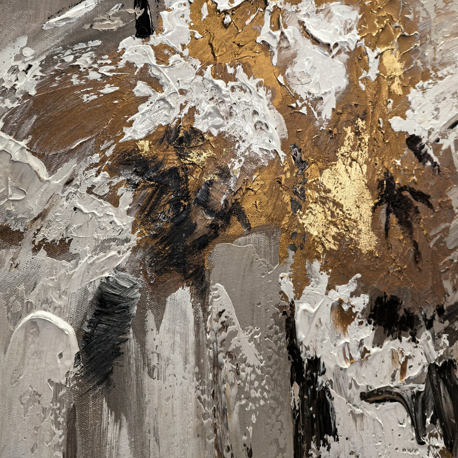Detail of Aeterna ochre, charcoal and cream painted texture