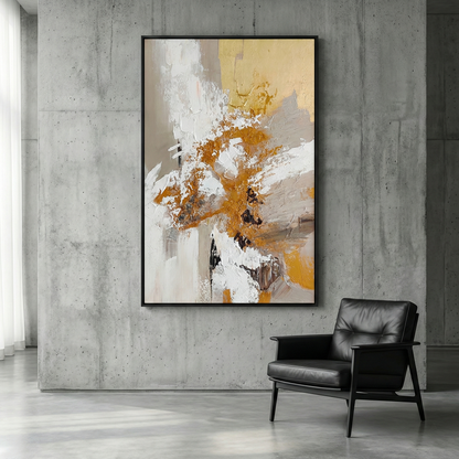 Aeterna ochre abstract wall art in a concrete modern interior