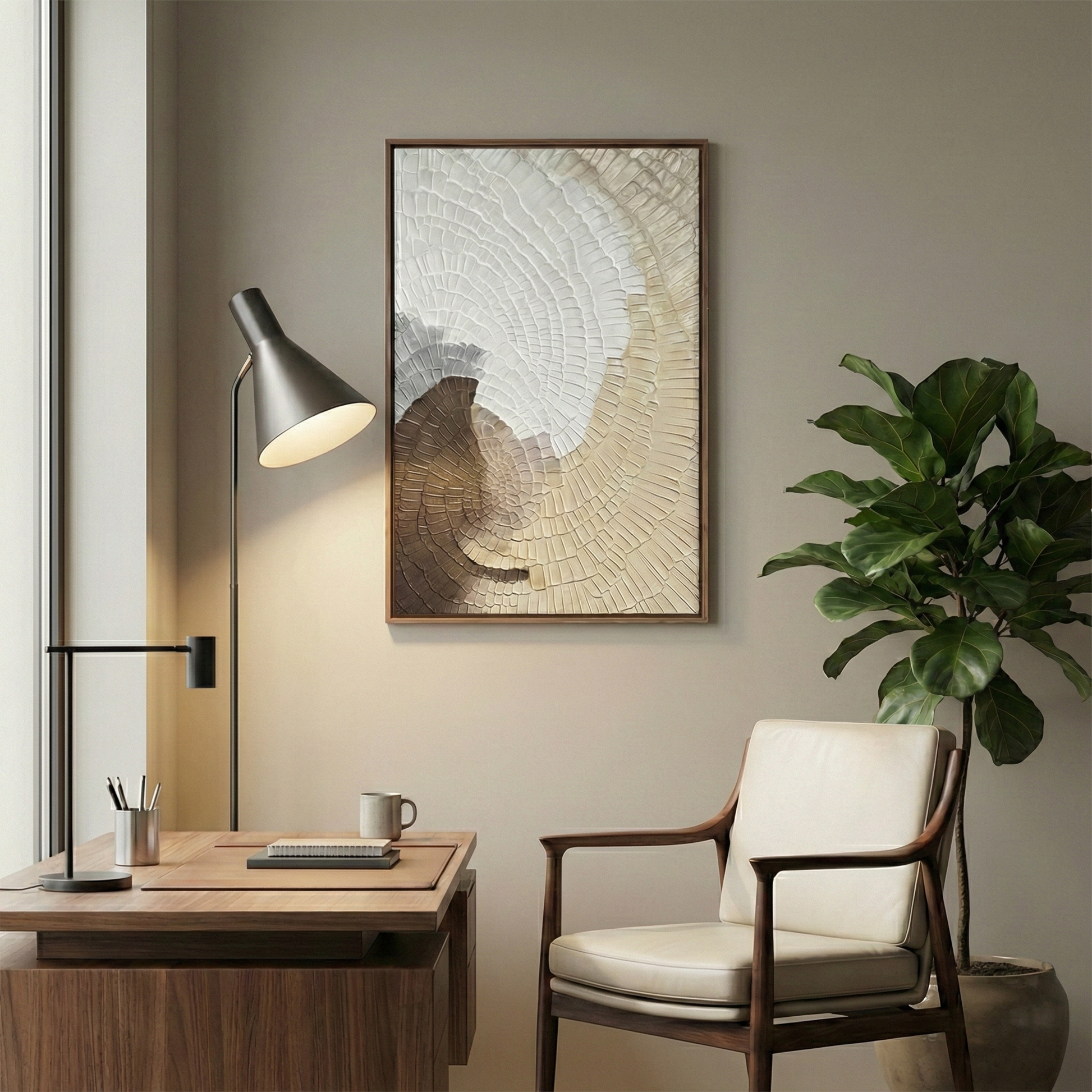 Kanso Flux neutral relief art in a home office