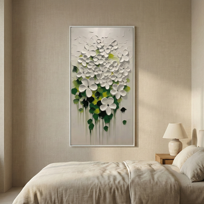 Lumina Sculpted Flora above a cream bed in a neutral bedroom