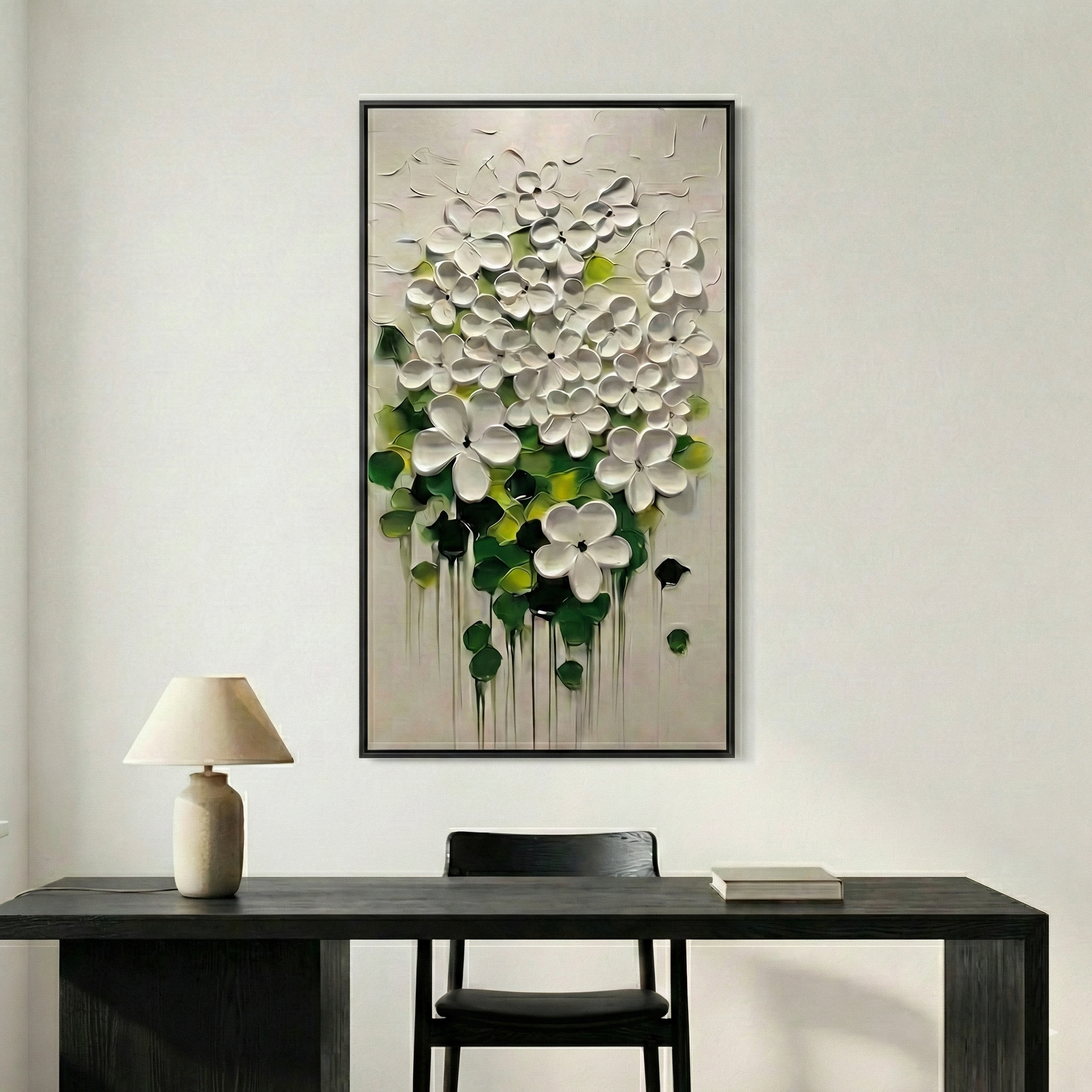 Lumina Sculpted Flora above a black desk in a minimal office