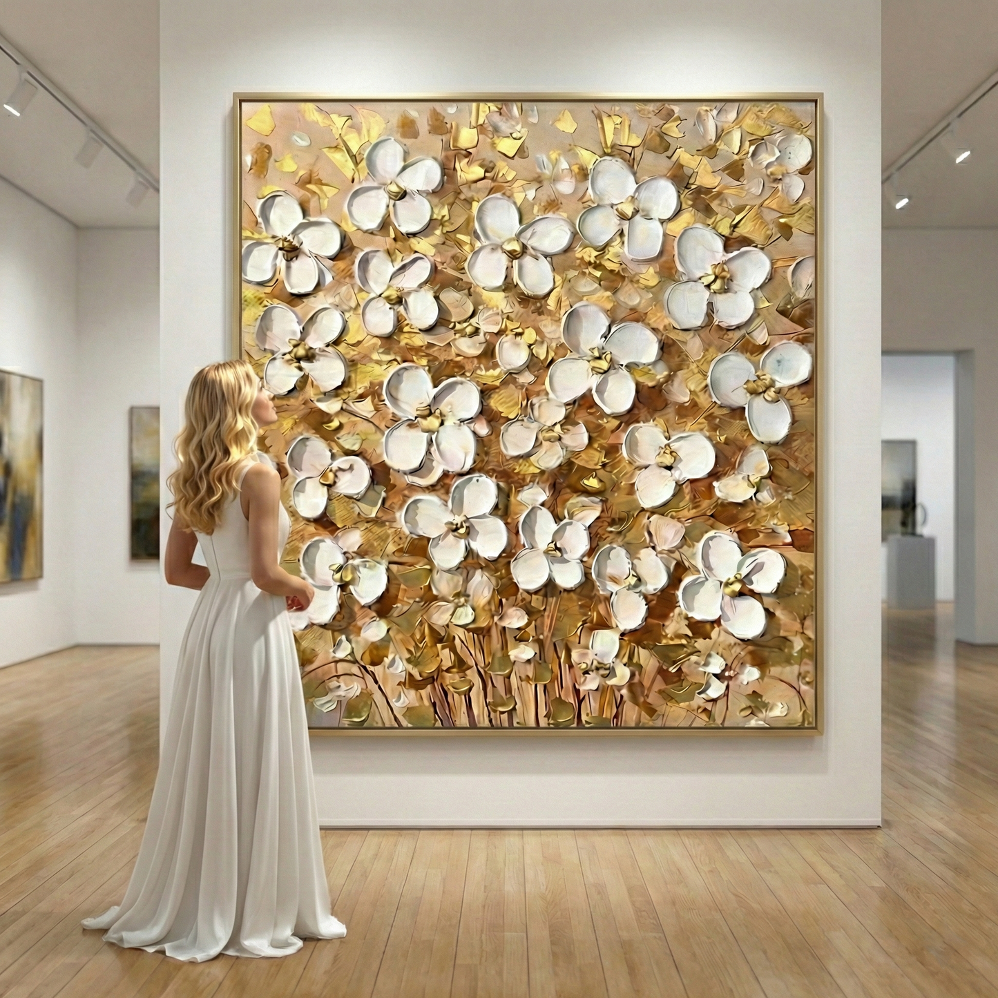 Aurum Botanica floral artwork shown in a gallery-style interior