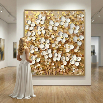 Aurum Botanica floral artwork shown in a gallery-style interior