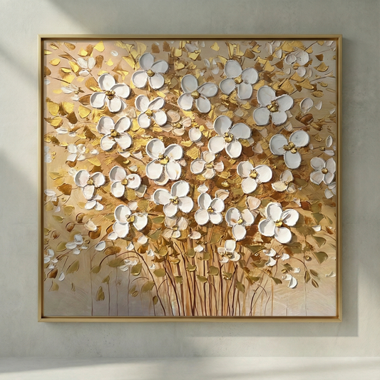 Aurum Botanica white and gold-toned floral textured wall art