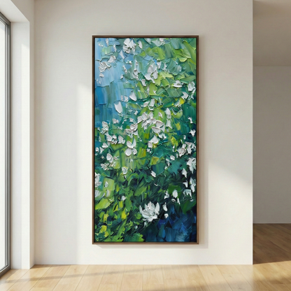 Aethelgard Verdant green impasto wall art in a light wood interior