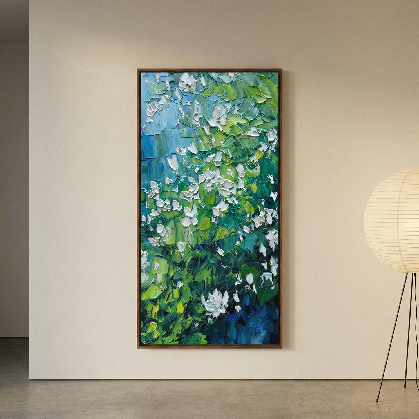 Aethelgard Verdant blue-green textured wall art in a minimalist room