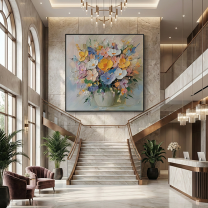 Aurelia Impasto Bloom oversized floral wall art in a bright gallery hall