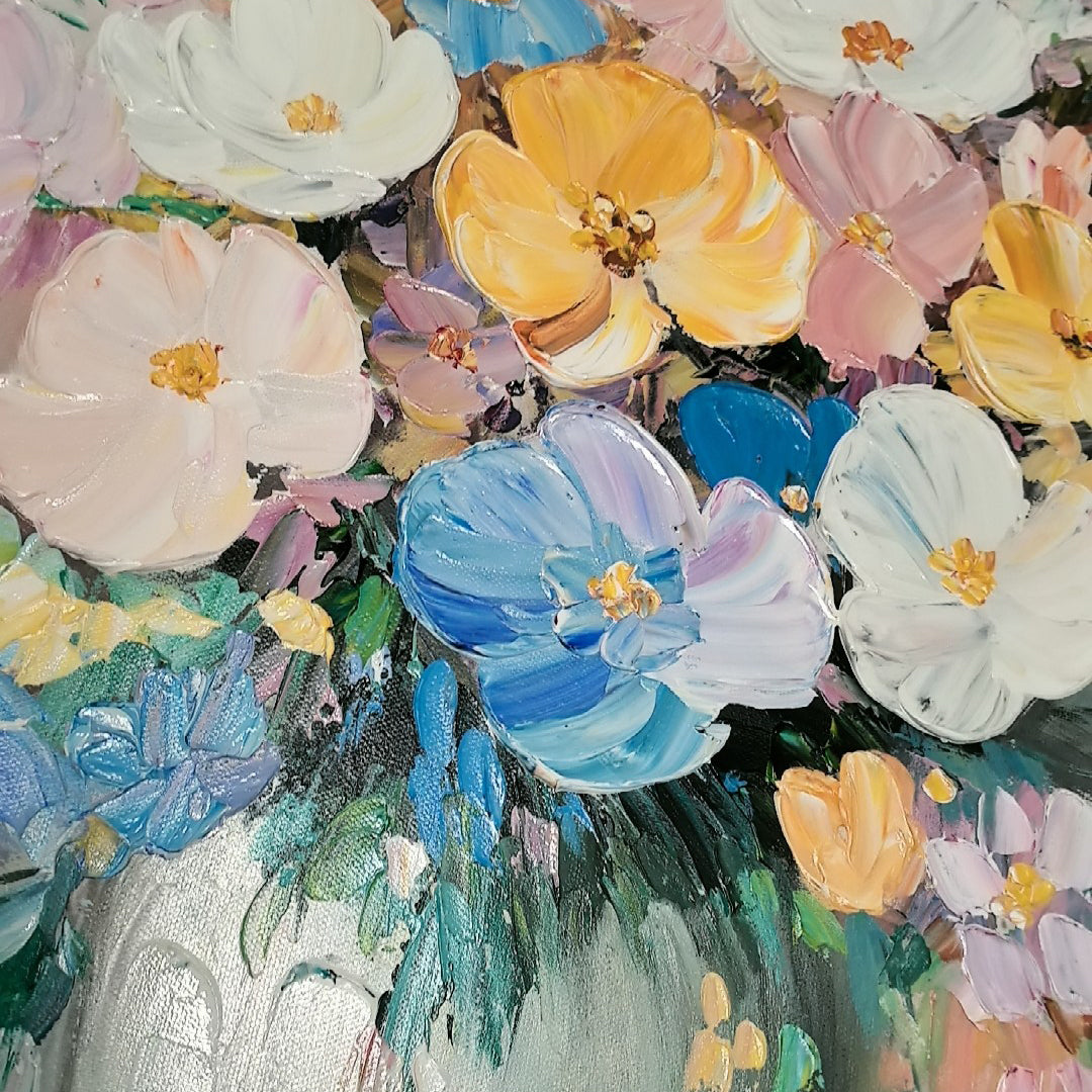 Macro view of Aurelia floral palette-knife texture