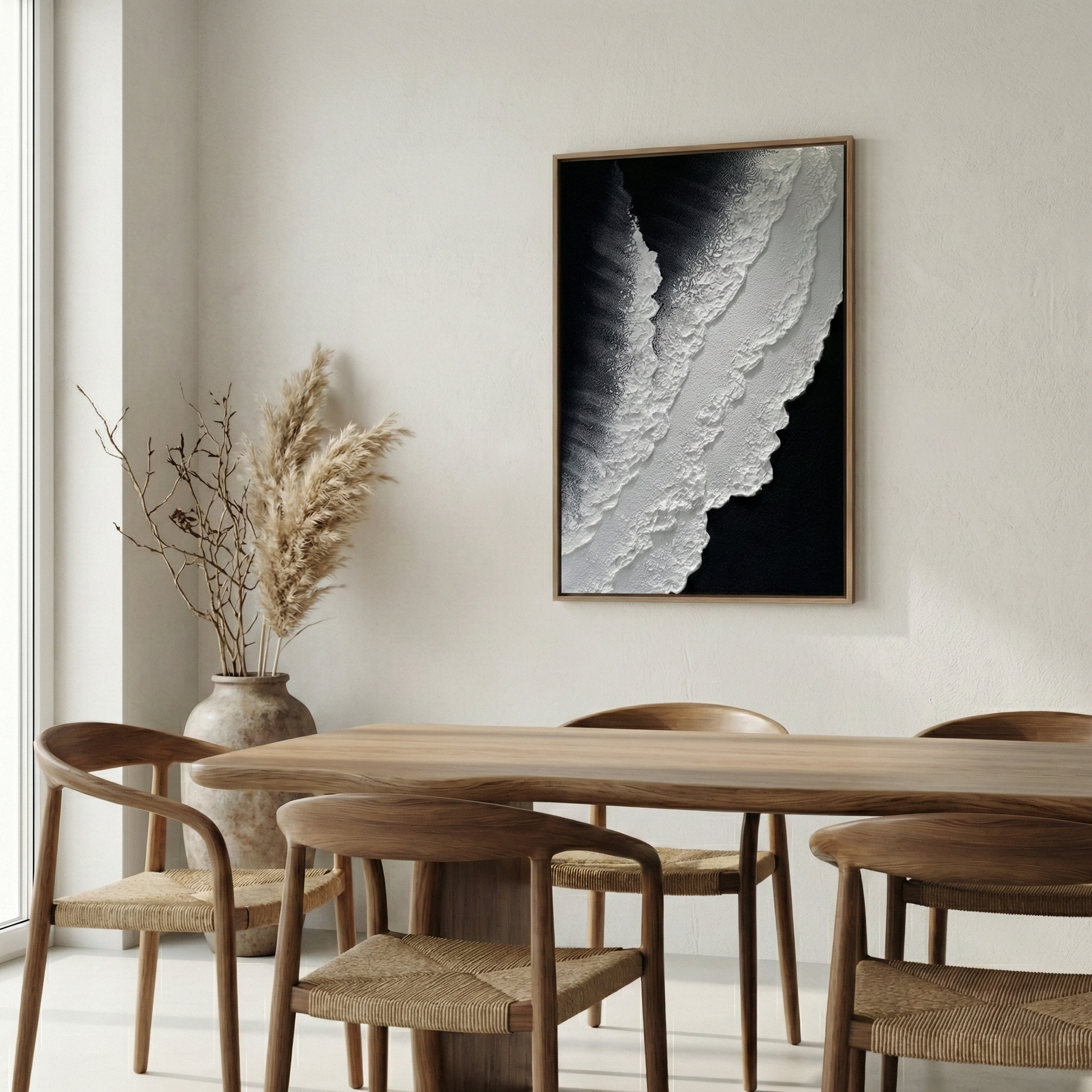 Vestige of Silence layered relief in a modern dining room