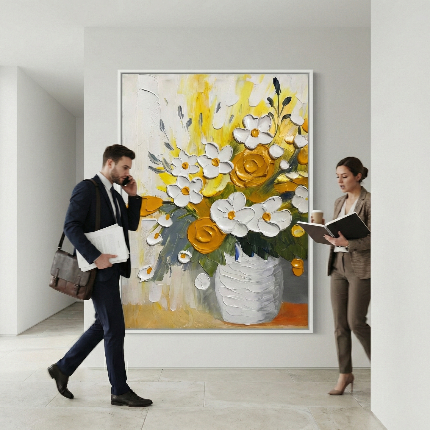 Solaris Impasto large floral artwork in a gallery-style setting