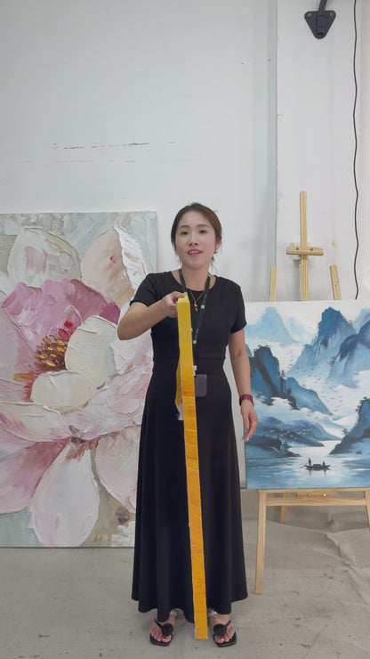 Video reveal of the golden birch landscape, followed by a framed artwork view
