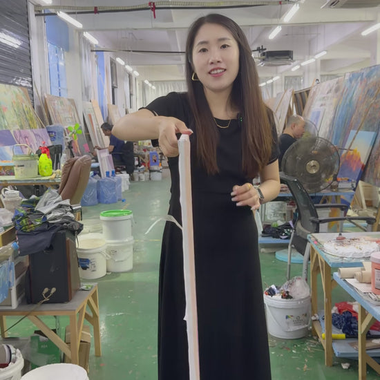Workshop video showing the finished Blush Peonies painting turning from side to front