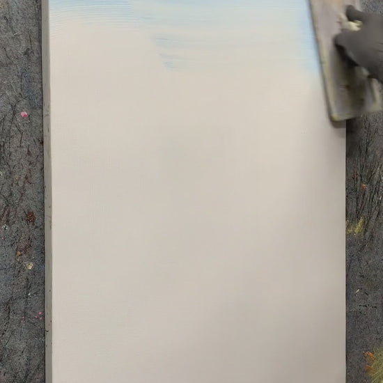 Painting snow-covered mountains, lake and small boat, followed by texture details and the finished artwork