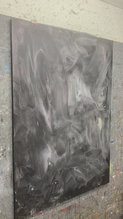 Painting a blue ground, shaping and dabbing the moon, then building snow ridges before the finished mountain artwork