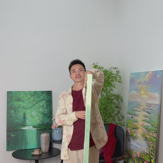 Workshop video showing the water-lily painting turning from a side view to a complete frontal view