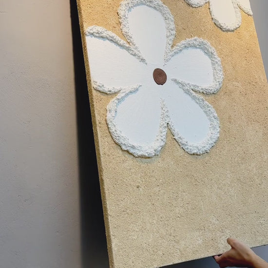 Making the beige ground and raised white petal edges, followed by close details and the finished floral painting