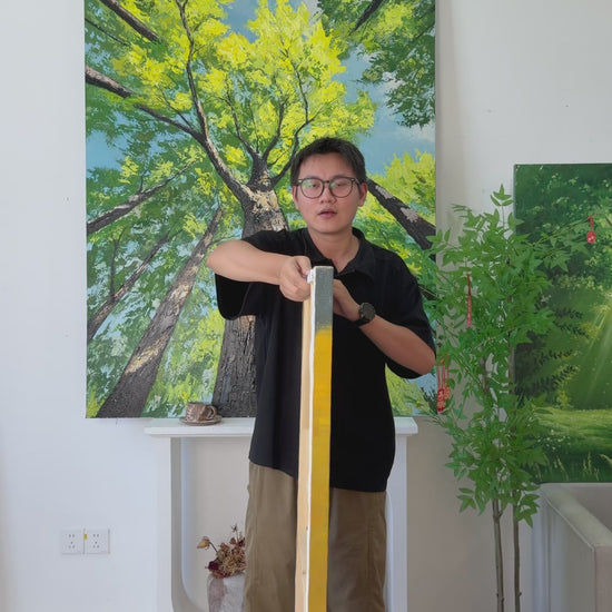 Workshop video showing Golden Maple at Dusk turning from its side profile to a complete frontal view