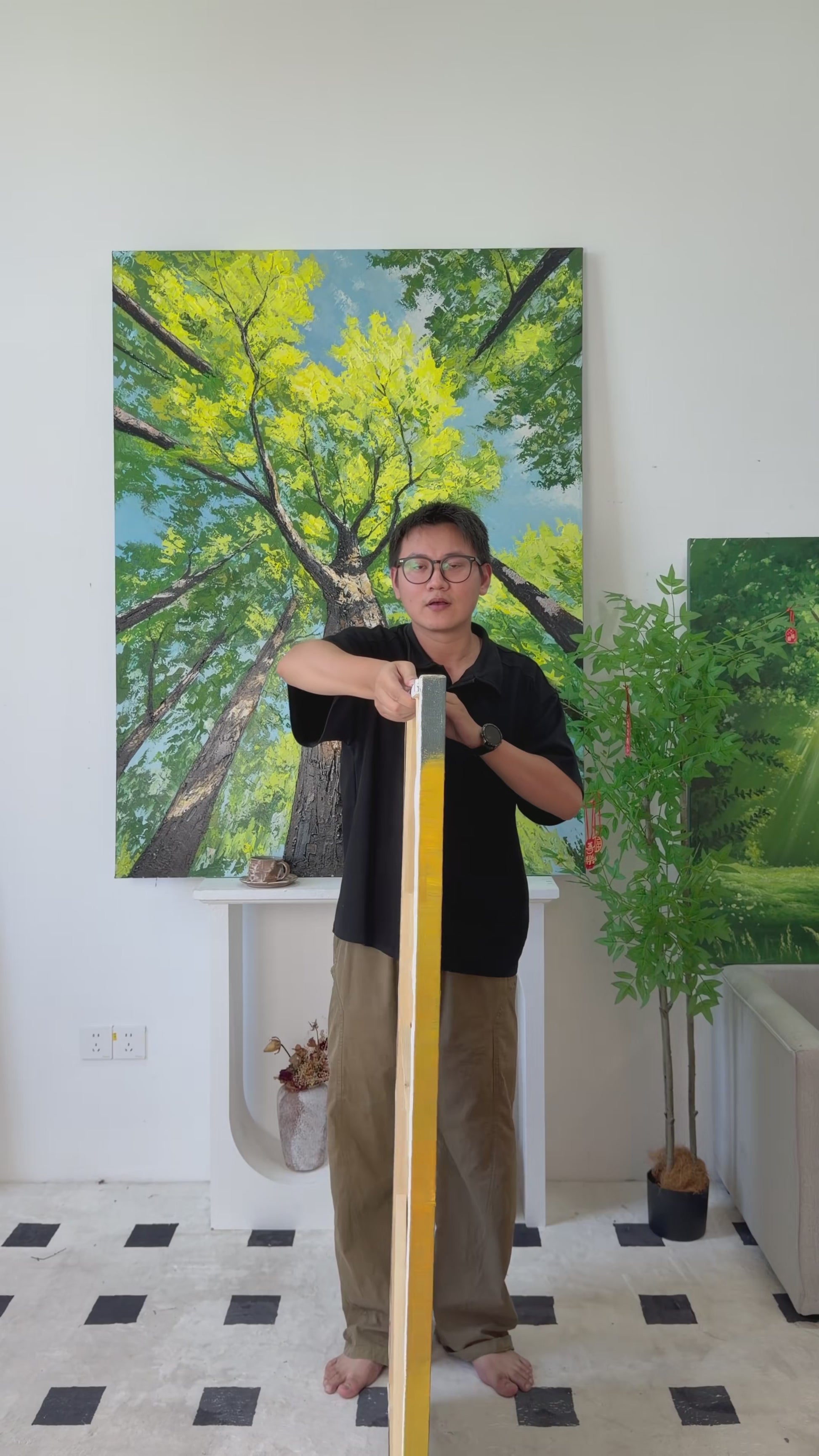 Workshop video showing Golden Maple at Dusk turning from its side profile to a complete frontal view