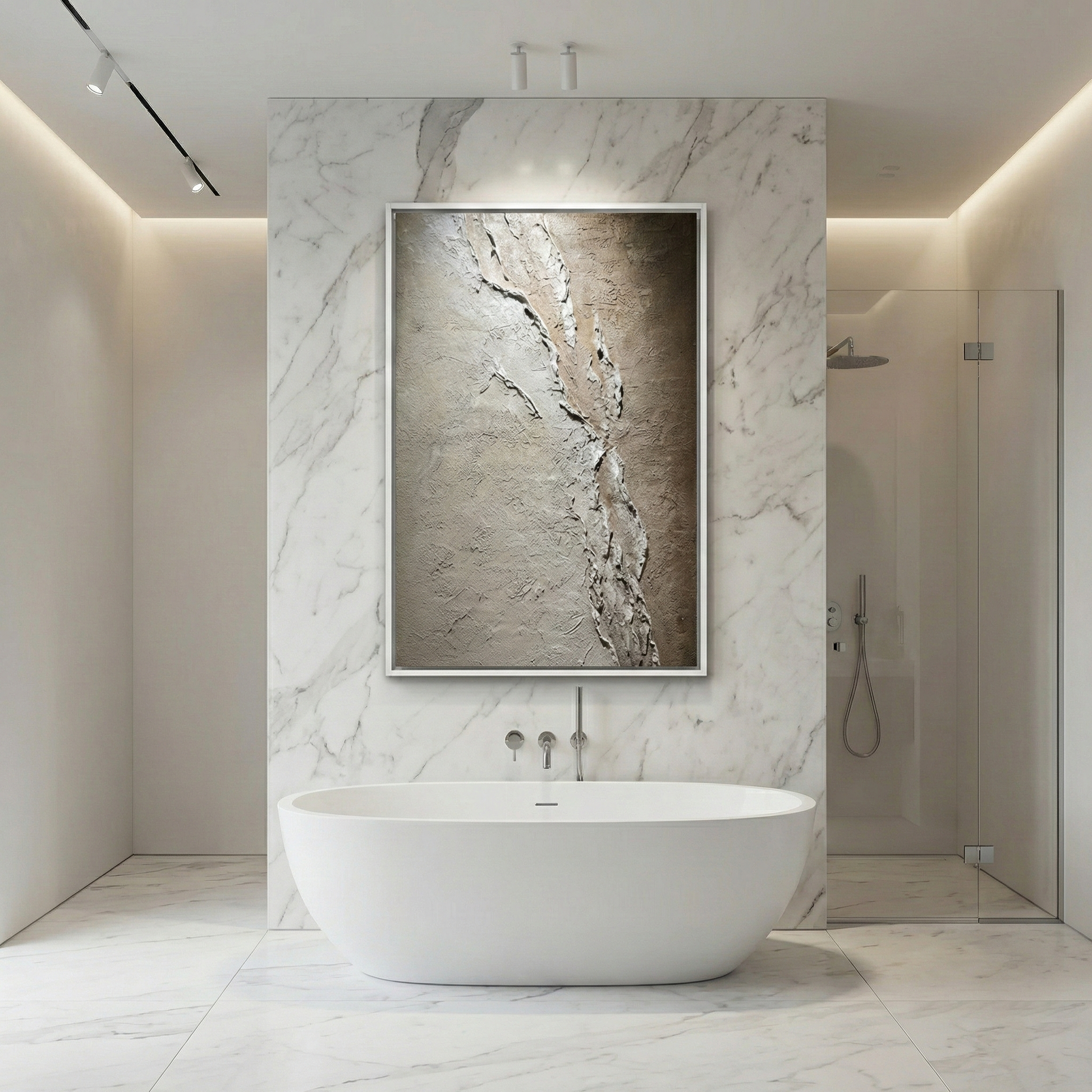 Resonant Strata displayed above a freestanding bath